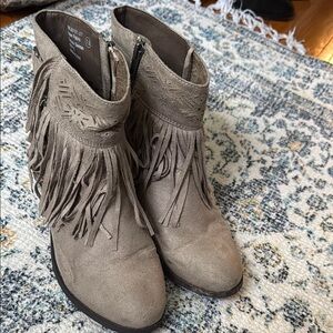 Gray Fringe Suede Ankle Boots